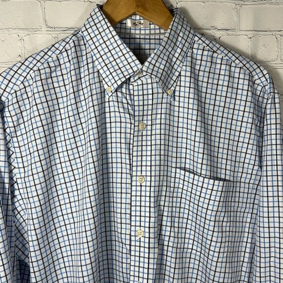 Peter Millar Sport Shirt Mens Large Nanoluxe Cotton Blue Plaid - Picture 2 of 8